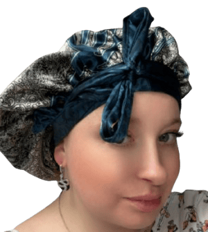 Bonnet de nuit en soie (bleu / motif)