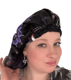 Bonnet de nuit en soie (noir/ rose/violet)